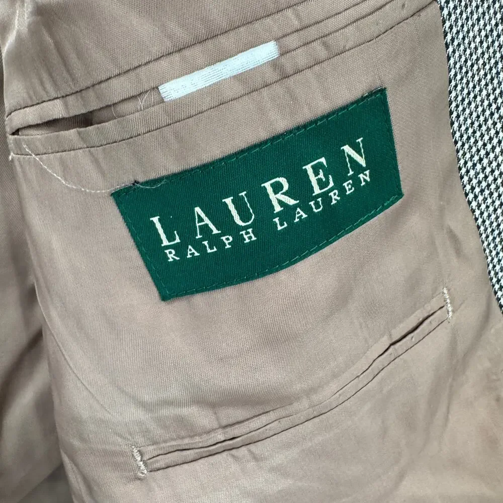 Lauren Ralph Lauren Blazer Mens 42 R‎ Jacket Tan Houndstooth Wool Classic